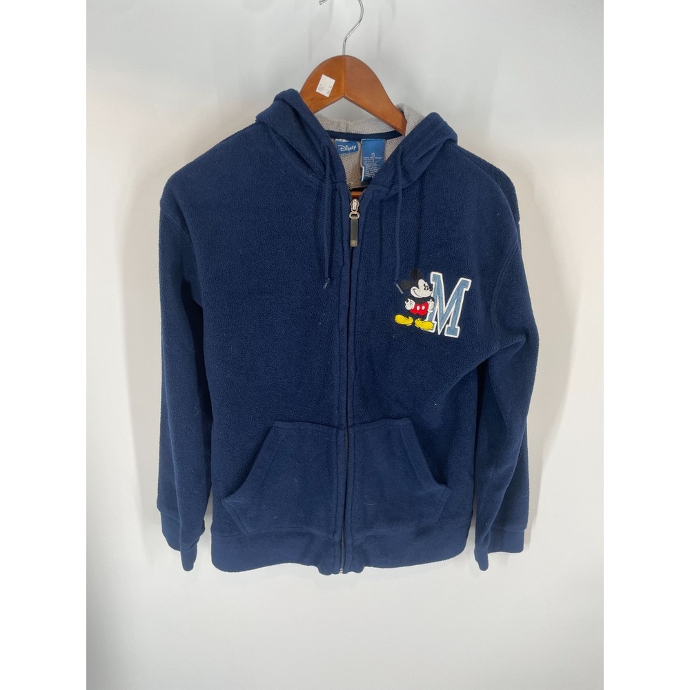 Vintage Y2K Disney Mickey Mouse Embroidered Fleece Full-Zip Hoodie Navy Blue S
